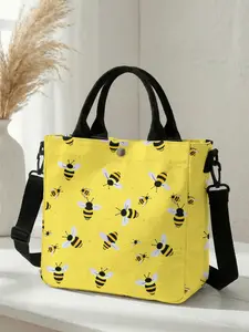 1 piece of bee pattern printed 2D printed fashionable crossbody bag, adjustable shoulder strap + snap closure | Student/Office worker/Shopping travel | A street style essential with both aesthetic appeal and practicality