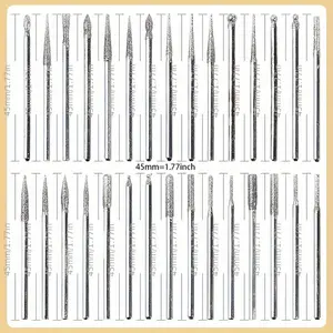 30-Piece Diamond Grinding Pin Drill Bit Set for Burr Removal, Carving & Polishing, Uncoated Diamond Material, Rotary Tool Accessories for Glass, Jade, Metal, Woodworking - 3mm Shank