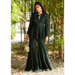 Tarah dark green sharara set