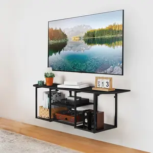 Modern Floating TV Shelf with Storage for 50" TVs, Wall Mounted Entertainment Center in Rustic Wood Finish, Ideal for Living Room, Bedroom, and Home Decor - Black Color