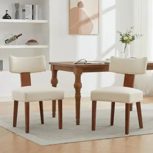 Set of 2 Linen Fabric Modern Armless Dining Chairs With Curved backrest and Solid Wooden Legs for Dining Room Living Room