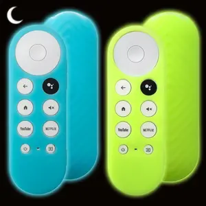 2 Pack Remote Cover Compatible with 2020 Chromecast with  TV Voice Remote, Anti Slip  Case Cover (Glow Green + Glow Blue)
