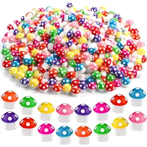100pcs Mini Resin Mushroom 8 Colors Small Mushrooms Figures Tiny Resin Mushrooms Plastic Little Miniature Mushrooms Bulk for Dollhouse Decor Micro Fairy Garden Landscape Aquarium Tiny Toys