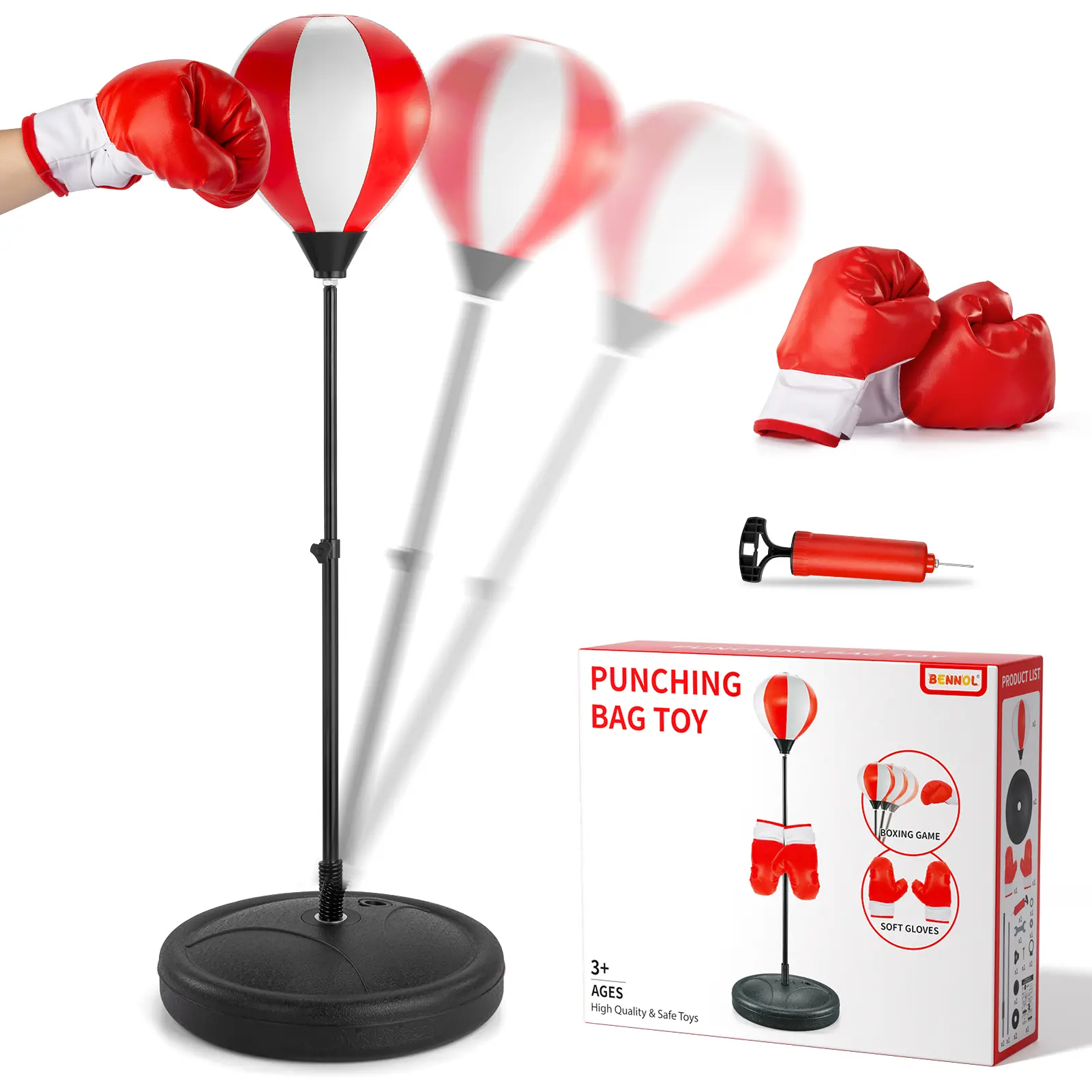 Boxing Bag Game Toy, Punching Bag Toy Set, Adjustable Punching Bag Stand,Adjustable Boxing Ball Holder Height with Punching Tube,Christmas/Birthday Gift