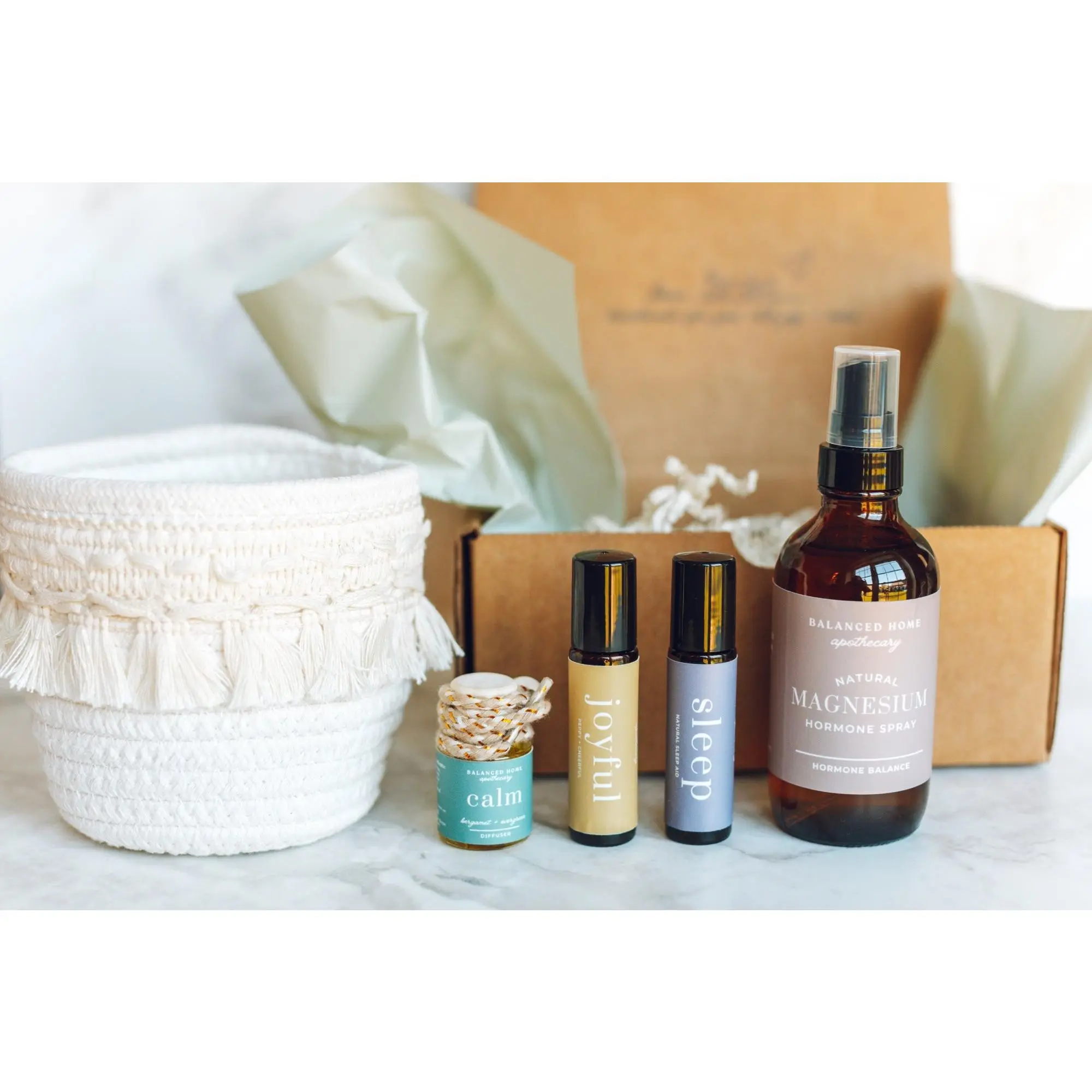Balanced Home Apothecary Best Sellers Kit - Plant-Based Hanging Diffuser, Aroma Freshener, Rollerball, Hormone Support, Magnesium Spray for Stress Relief, Wellness Routine, Bedtime Blend Home Relaxation & Car Fresheners