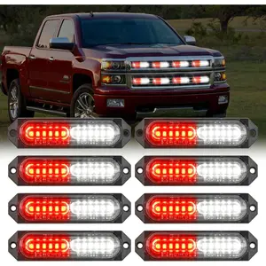 Nilight 8PCS 12LED Red-White Strobe Light Modules, 12/24 VDC Ultra Slim Sync Mini Grille Lights with Aluminum Base, High Vis Surface Mount, Easy Wiring for Cars, Off Road Vehicles, Strobe Light Module