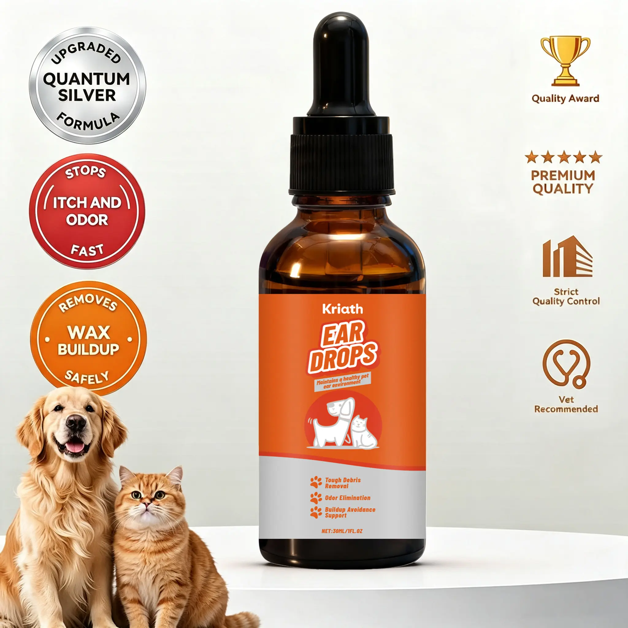 Puainta Ear Cleaner 30ml Dog Ear Infection Treatment, Quantum Silver Ear Drops for Dogs Ear Infection Ear Mites Treatment for Cats Dogs Itchy Ear