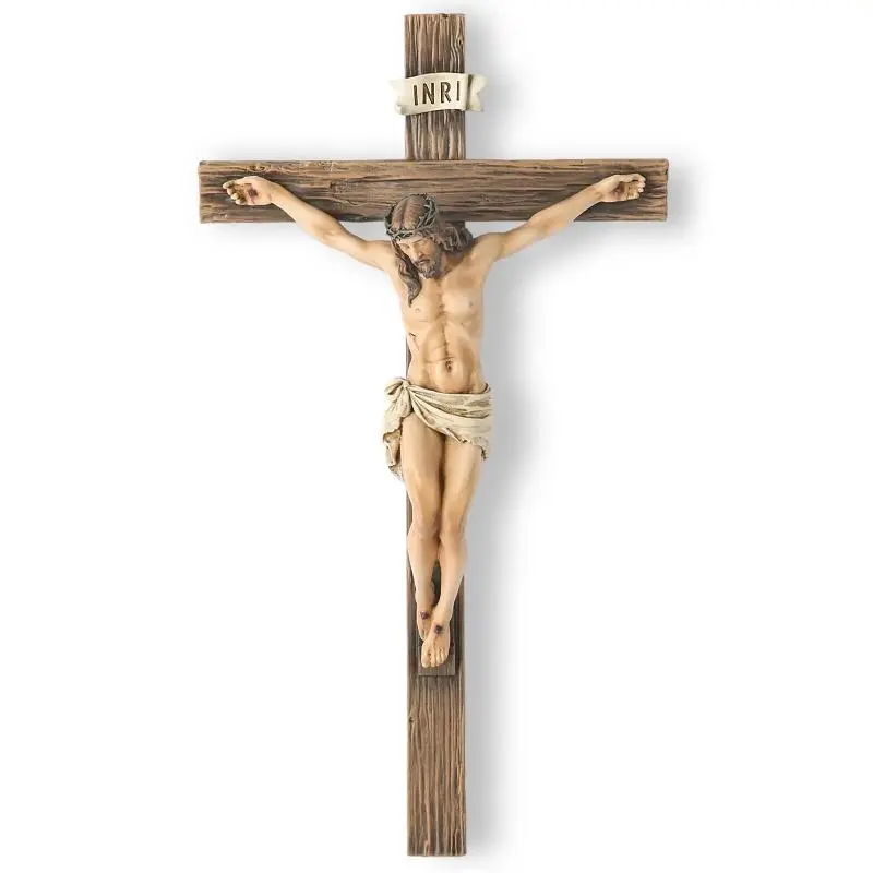 9.65 inches Classical Decorative Christianity Wall Decoration - Handmade Traditional Curve Christian Carving Catholic Crucifix, Renaissance Jesus Sculpture, Religious Home Decor Gift for Devout Followers