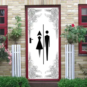 2pcs Vintage Floral Border Bathroom Sign Wall Sticker Self Adhesive Waterproof Toilet Door Decoration Creative Home Restroom Decor Removable PVC Material Male Female Symbol Washroom Identification Decal