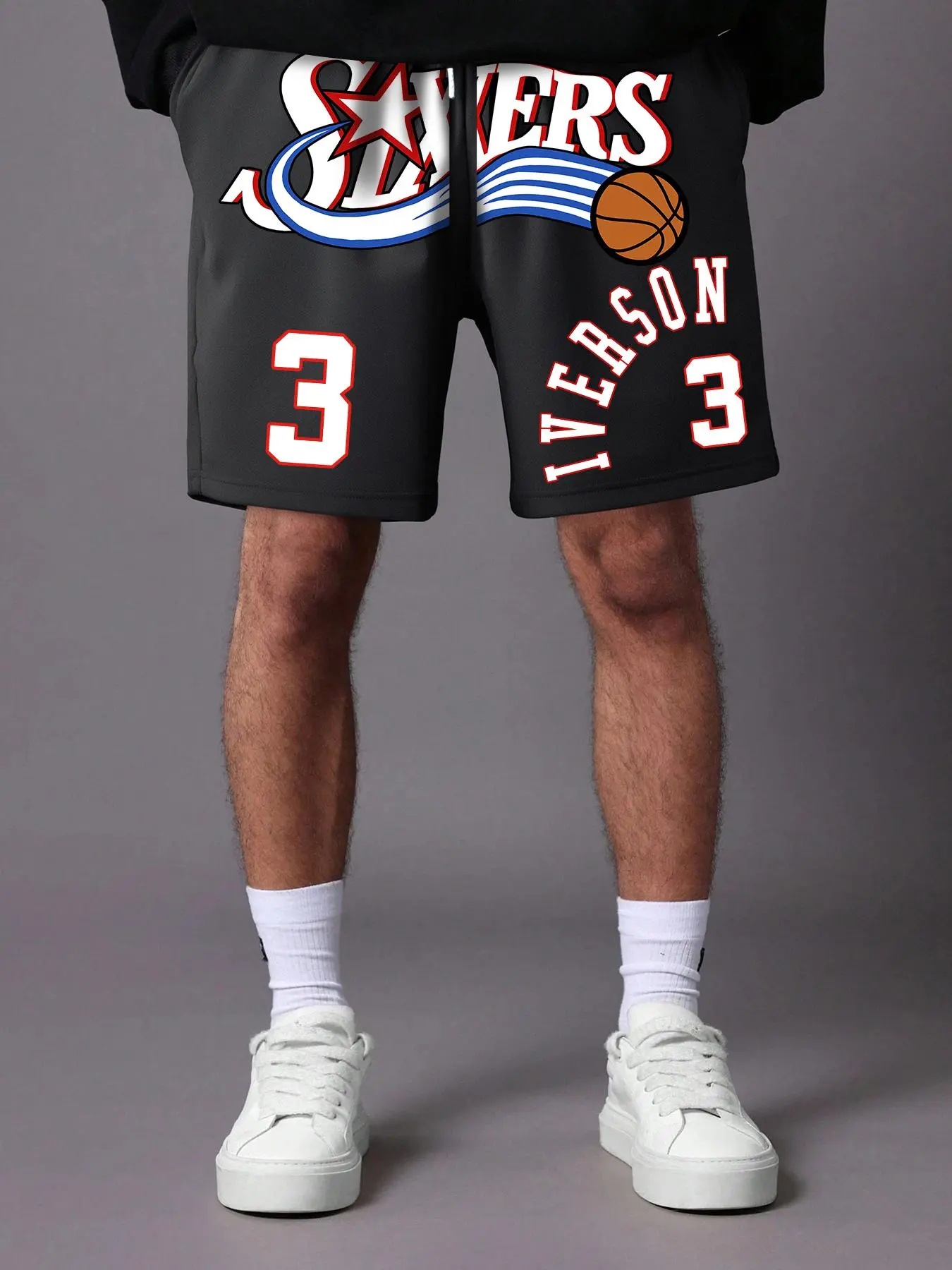Men's Regular Fit Basketball Print Shorts, Streetwear Sports Shorts, Casual Breathable Comfortable Shorts for Daily Wear, Men's Bottoms for All Seasons, Star Print Shorts