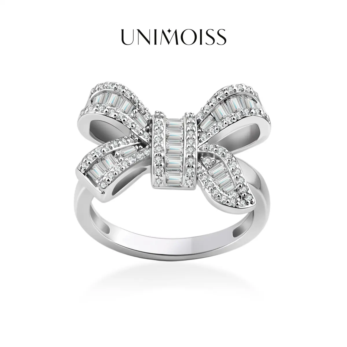 UniMoiss Moissanite Ribbon Bow Ring Silver-Plated Wedding Engagement Anniversary Valentine's Day Birthday Gift Daily Wear men woman gift fashion jewelry