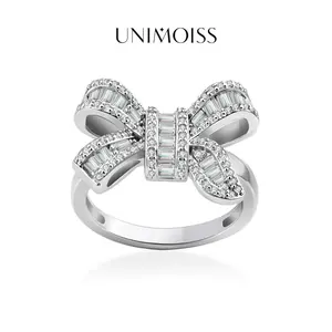 UniMoiss Moissanite Ribbon Bow Ring Silver-Plated Wedding Engagement Anniversary Valentine's Day Birthday Gift Daily Wear men woman gift fashion jewelry