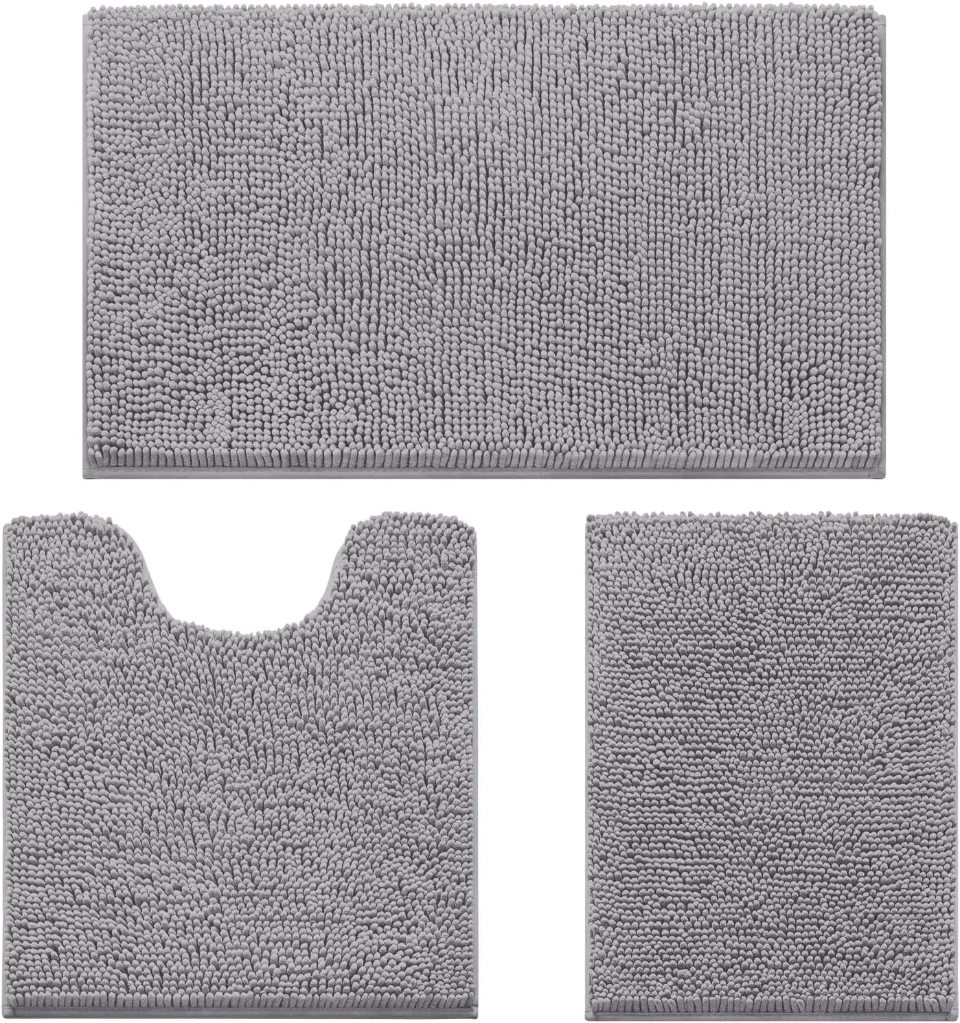 3 Piece Chenille Bathroom Rugs Set, Ultra Absorbent Fluffy Bath Mats with Non-Slip PVC Backing, Washable Soft Bathroom Carpet, U-Shaped Toilet Rug for Bathroom, Tub, Kitchen, Bedroom Home Decor