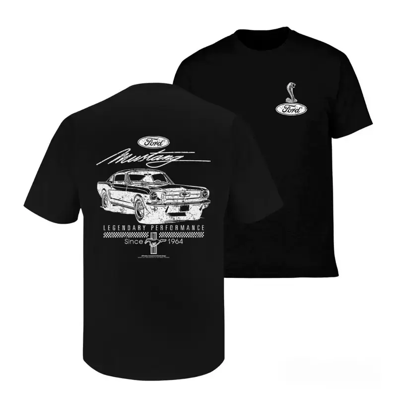 Men's Vintage Loose-Fit Short Sleeve Cotton Crew Neck T-Shirt, Retro 1964 American Muscle Car Graphic Print, Casual Streetwear for Car Enthusiasts, All Seasons Unisex Top