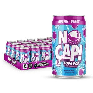 NO CAP! Next Gen Soda Pop with Zero Sugar, Zero Calories and Electrolytes for Hydration, Naturally Flavored Caffeine-Free Soda, Vegan & Gluten-Free, 7.5 oz Cans (Bussin Berry)