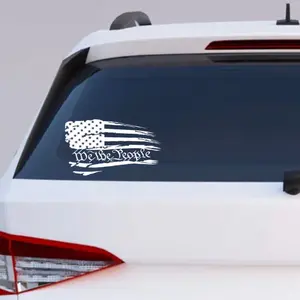 We the People Car Decal with Distressed American Flag Design for Patriotic Vehicle Decoration
