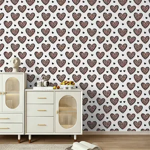 Seamless Wall Stickers, Leopard Print Heart Design, Easy Peel-Off Decorative Wallpaper, Durable Adhesive, Long-Lasting Color Retention