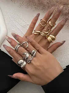 Irregular Shaped Ring Set, Fashion Accessories for Women & Girls, Casual Jewelry for Party, Daily Clothing Decor, Trendy All-match & Exquisite Jewelry for Birthday Gift