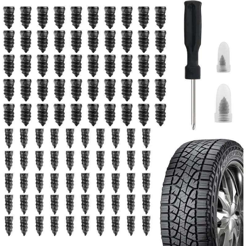 Compact 120-Count Rubber Flat Tire Repair Kit - Portable Automotive Emergency Tool Set with Screwdriver & Tire Patch, Car Repair Tools for Emergency Fix, Seal Leaks, Flat Nail Issues on Cars, Mountain Bikes
