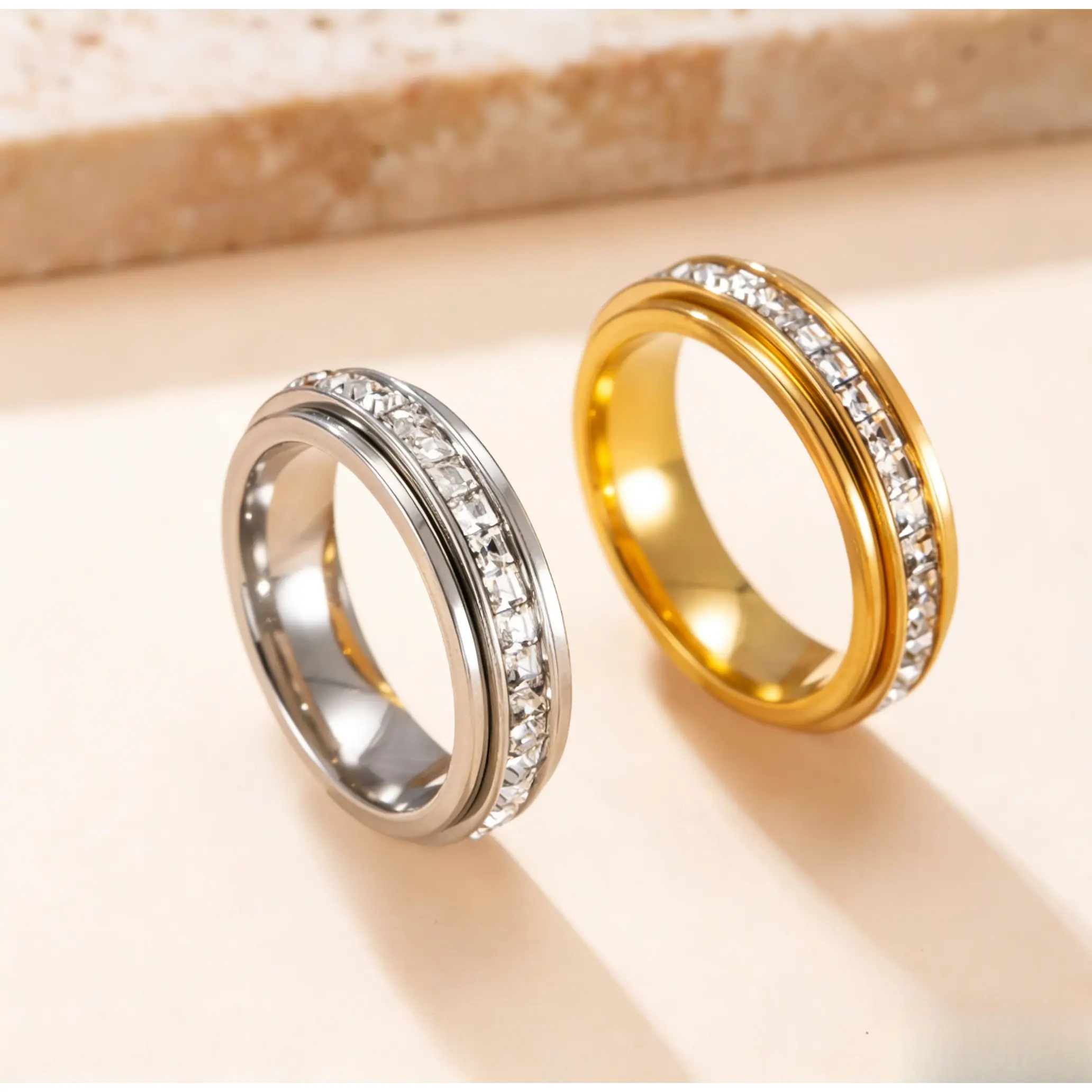 Cross-border Korean style 18K rose gold plated titanium steel single/double row ring for girls, simple starry index finger ring cute gifts girlfriend elongated accessories women men's jewelry men