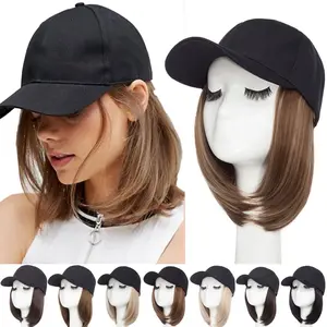 Cap Wigs for Women Baseball Cap with Hair Extensions Short 6inch Straight Synthetic Hair Wig for Women Adjustable Hat with Hair Attached for Daily Use