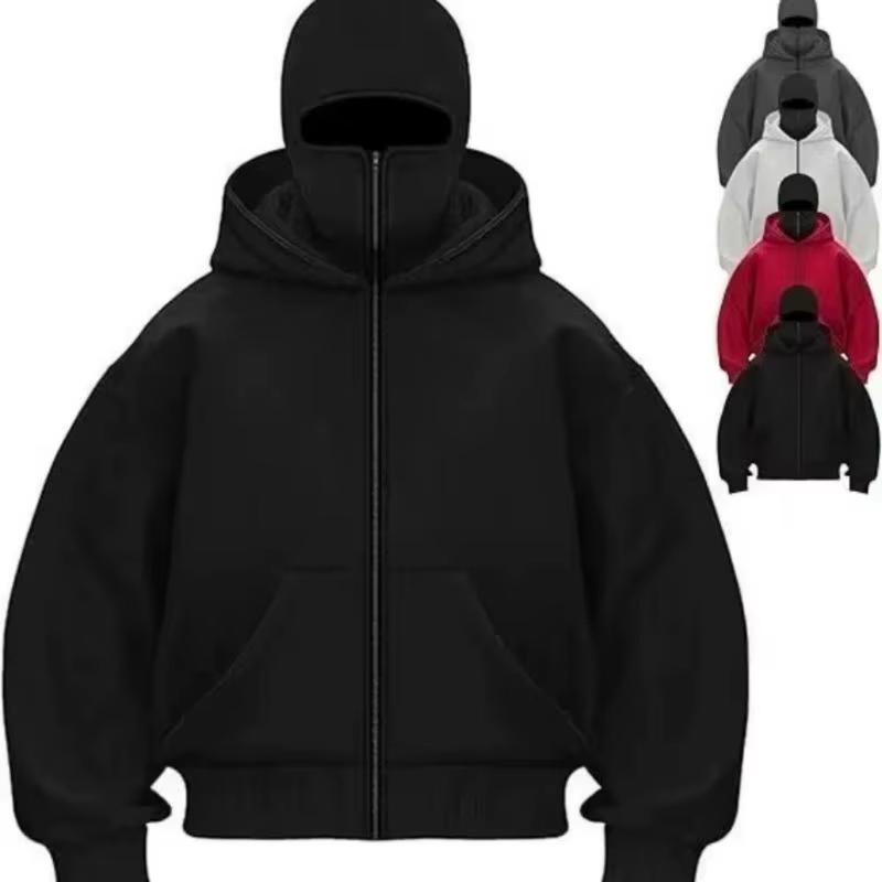 Balaclava Hoodie Y2K Gothic Harajuku Men's Winter Balaclava Jacket Zip Up Fashion Double Layer Y2K Hoodie Hip Hop Clothing Autumn Winter Sweatshirt hoodie men