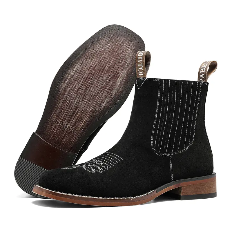 KVONE multifunctional men’s Chelsea work boots with an ankle-high design, leather material, Western/country style—comfortable, safe, casual, and stylish black boots.british retro leather boot