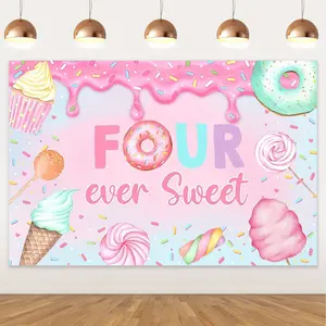 1 Set 5x3ft Ever Sweet Birthday Backdrop Ice Cream Donut Birthday Party Backdrop Donuts Birthday Party Banner Decorations for Princess Kids Birthday Party Decor Supplies