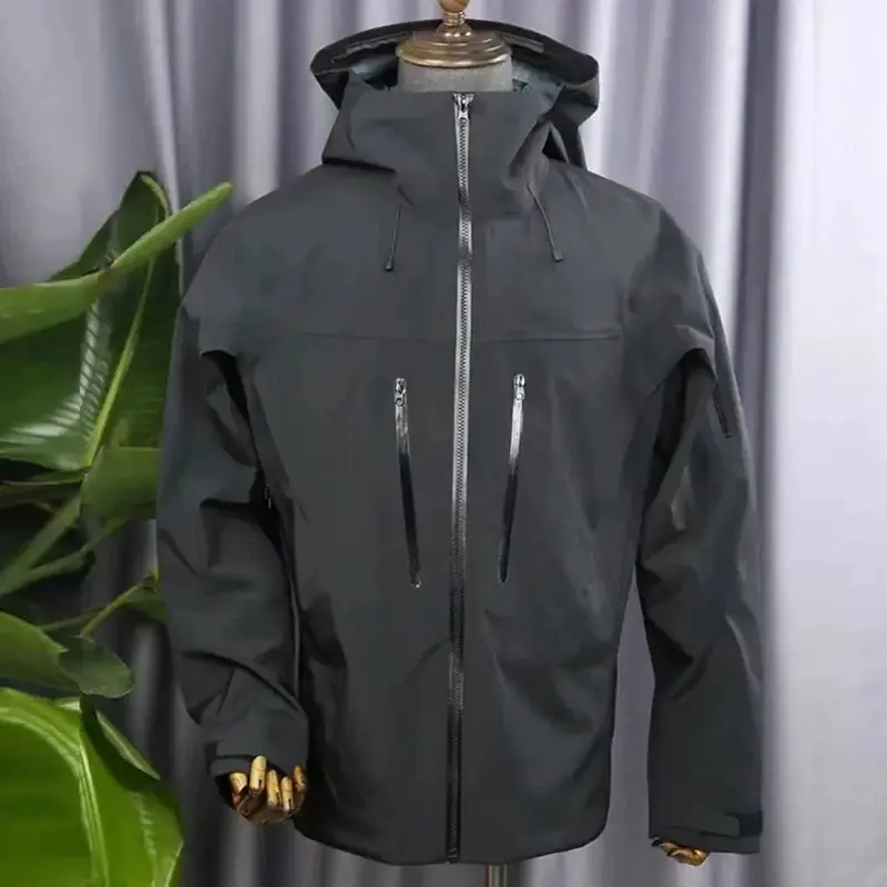 Black Gold Waterproof Outdoor Jacket for Men - Couple Style Windproof Rubber Hard Shell Jacket