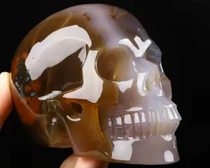 5.0" Premium Brazilian Agate Carved Crystal skull,Super Realistic, Crystal Healing