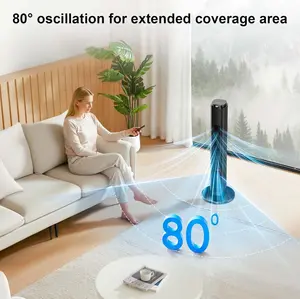 Electactic 37-Inch Bladeless Portable Tower Fan 80°Oscillating,Quiet Cooling with 12H Timer Remote Control, 6 Speed, 4 Modes, LED Display,Standing Fan Powerful for Bedroom Office Dorm