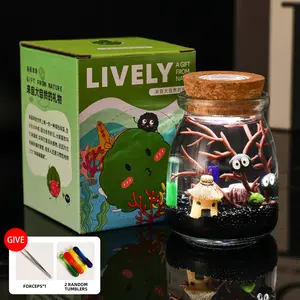 Glowing Marimo Underwater Garden - 3.5" Self-Sustaining Closed Ecosystem, Low-Maintenance Micro Aquascape Kit for Low-Light Desks, A Serene Plant Pet Habitat (Includes LIVELY Moss Ball)