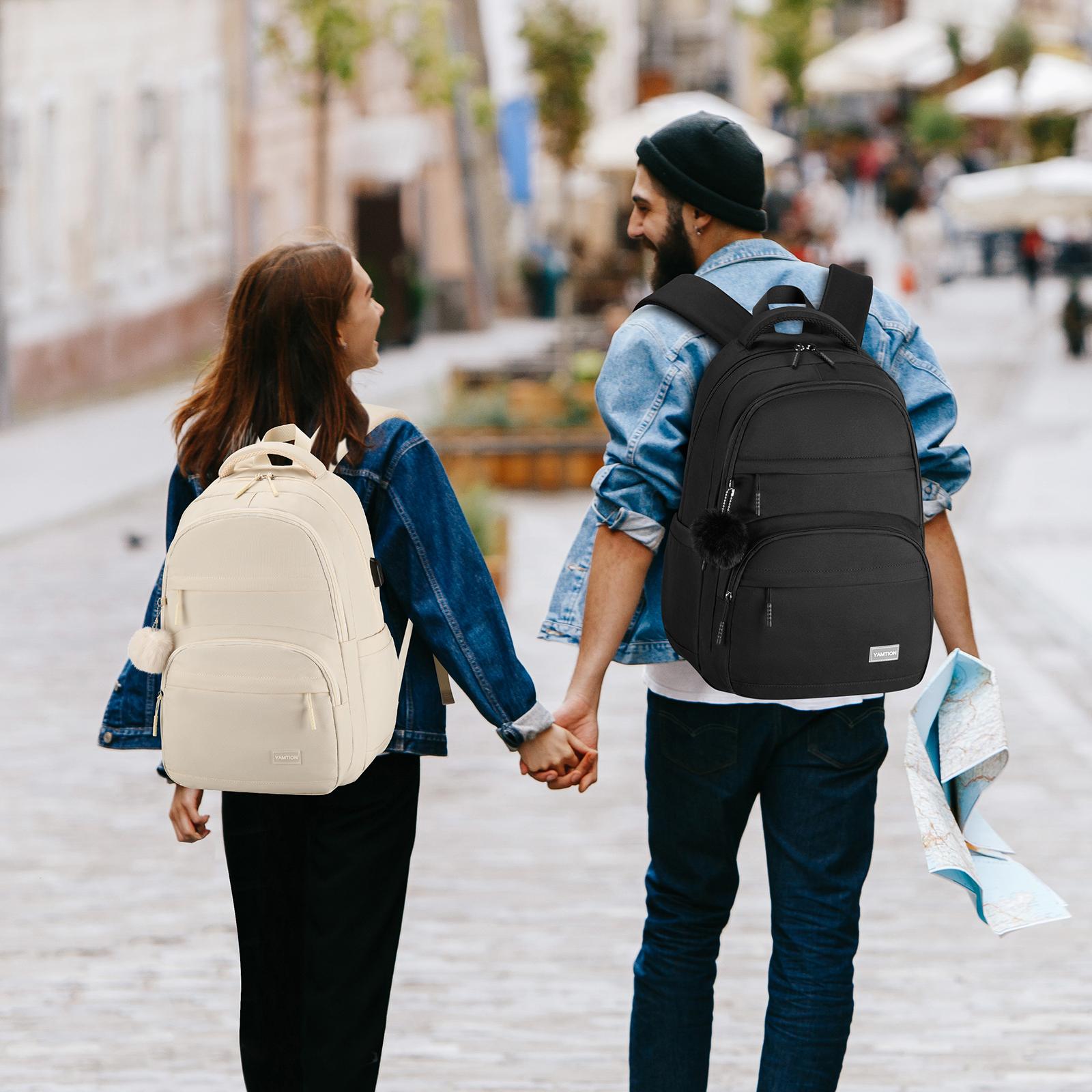 YAMTION 15.6" Laptop Backpack Waterproof with USB Charging Port Anti-Theft Pocket Luggage Strap Cute Pom Pom Gift for School Travel