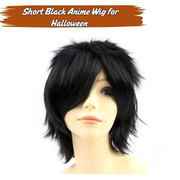 CHRISTMAS GIFT Anime Wig – Short Black Layered Synthetic Wig with Bangs for Cosplay, Costume Parties, Women & Men, Soft Pastel Style