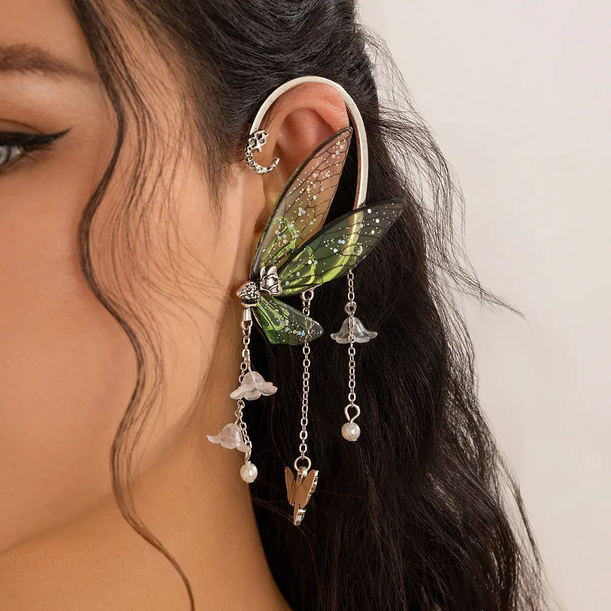 Elf Ear Tassel Ear Hanging Earring Butterfly Contour Stud Earrings Ornament Cross-Border Wings Ear Clip