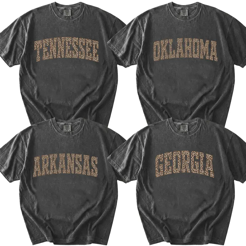 Comfort Colors Leopard All 50 States T-Shirt, Custom State Name Graphic Tee, USA States Shirt, College Leopard Print Shirt, Personalized Gift for Her, Trendy Unisex Cotton Top, Cute Travel Souvenir Tee - Valley State Co