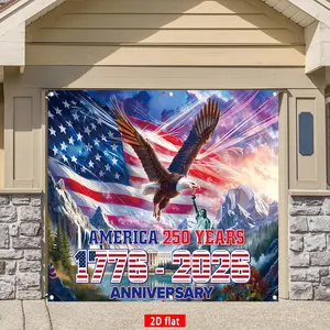 2D Flat Banne 1pc, USA 250th Anniversary Garage Door Decoration Banner, Polyester Material, Spread Eagle and Flag Pattern, Happy 4th of July Hanging Sign Suitable for Single Door Garage, Indoor and Outdoor Wall