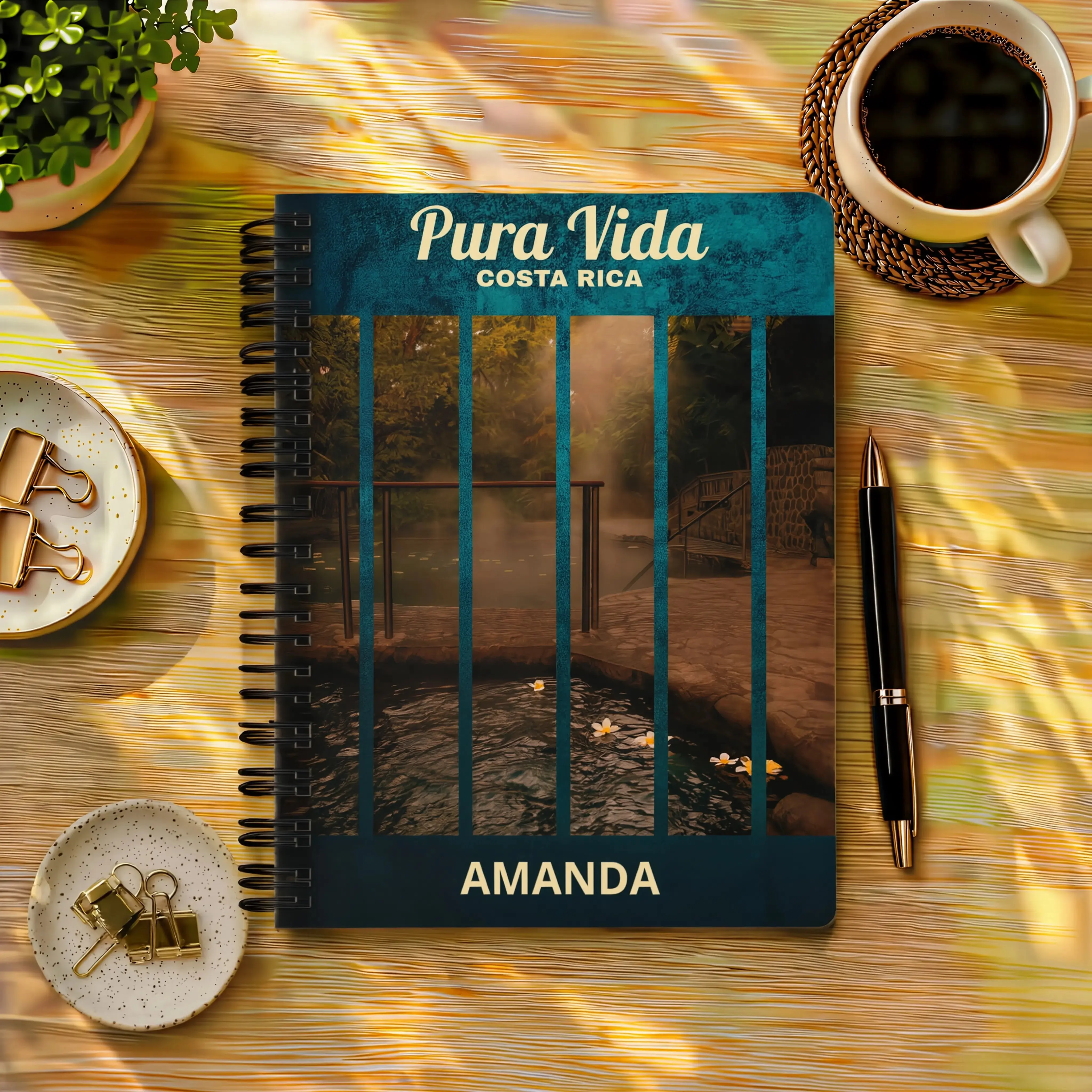 Costa Rica Rainforest Personalized Journal, Pura Vida Spiral Notebook, Custom Name Travel Journal, Tropical Nature Gift, Hot Springs Diary
