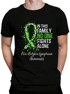 100% Cotton In This Family No One Fights Alone Non-Hodgkin Lymphoma T-Shirt Women's Men's Graphic Tee Crew Neck summer vacation Tops