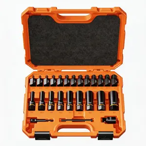 Crosstar 25pcs Bolt Extraction Kit, 3/8 Inch Drive Screw and Nut Removal Set, Deep Socket for Stripped, Rusty, Broken Bolts, Includes Adapter, Extension Rod, Hammer Pin