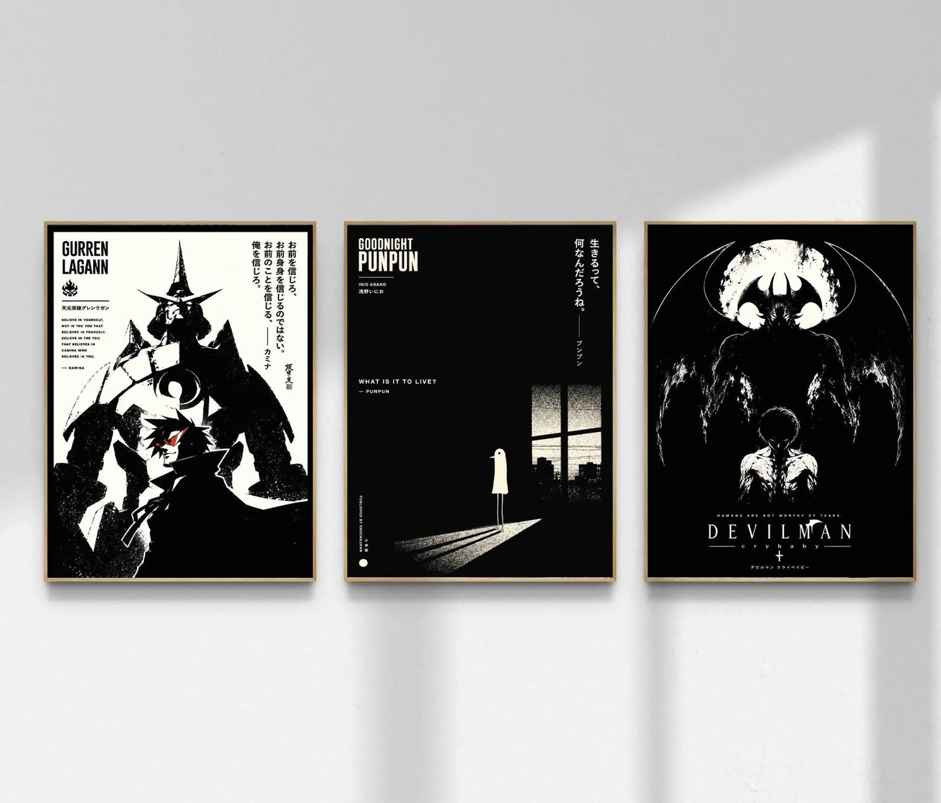 Devilman Crybaby Poster Set of 3, Anime Wall Art, Devilman Manga Print, Dark Aesthetic Anime Poster, Minimalist Black White Room Decor