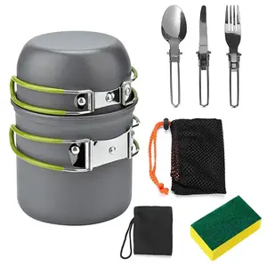 8Pcs Camping Cooking Ware Set Lightweight Aluminum Pot Foldable Cutlery Set for Hiking Picnic Outdoor Activities Mess Kits