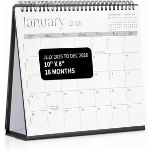 Desk Calendar 2025-2026,July 2025 to Dec 2026 18 Months Standing Flip Desk Calendar with Stickers,10" x 8" Desktop Calendar for  Office School,Black
