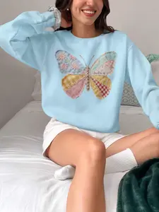 Boho Faux Patchwork Butterfly Sweatshirt