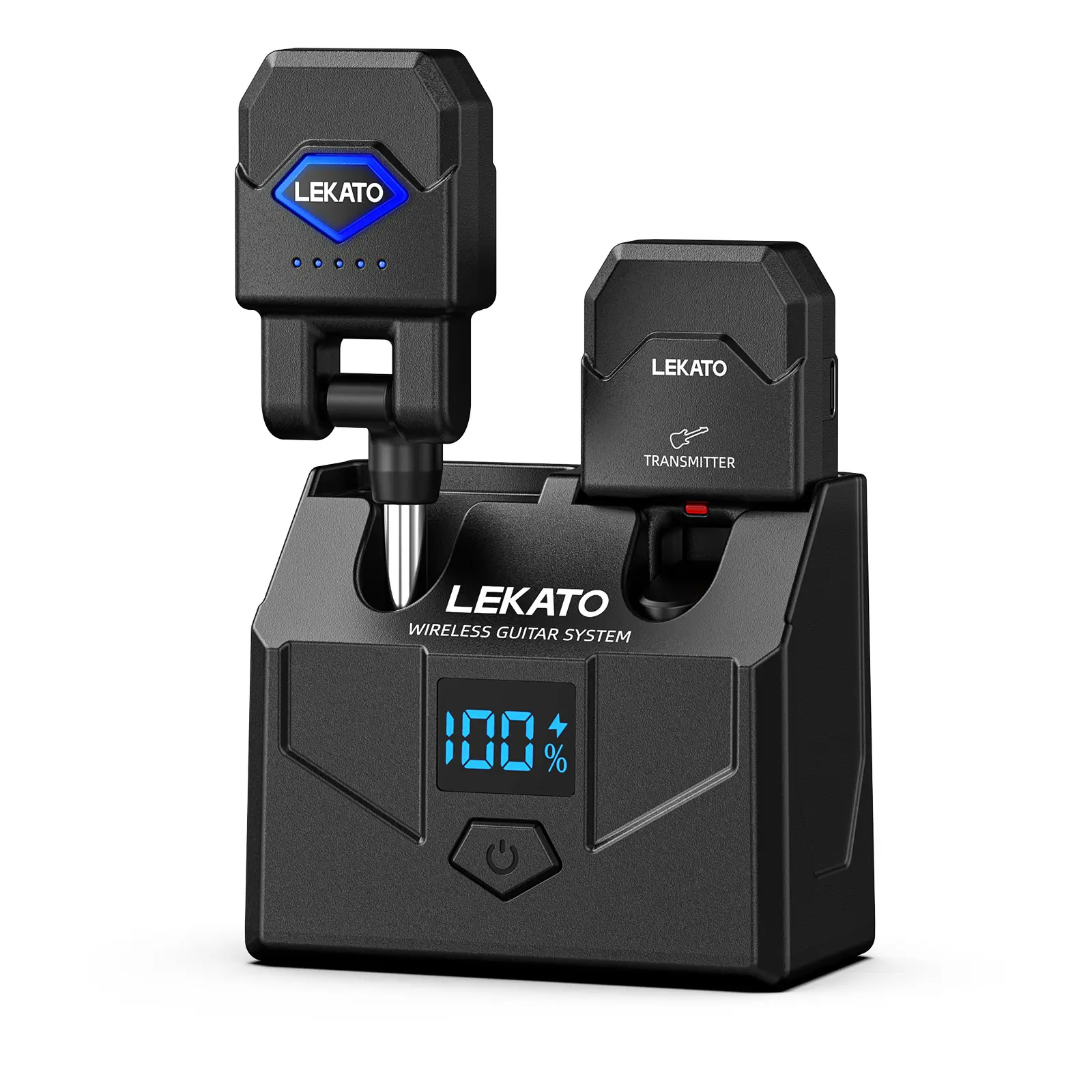LEKATO WS-200 2.4GHz Wireless Guitar Transmitter & Receiver Set with Charging Case 15 Hours Battery Life 4 Channels Rechargeable 1/4" Plug for Guitar Bass and Electric Instruments