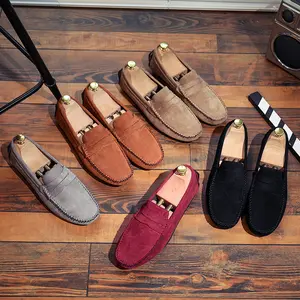 Men's Handmade Suede Slip-On Loafers, Rubber Sole Soft Lightweight Casual Driving Shoes
