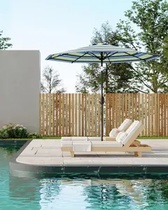 【Christmas Gift】9FT Patio Umbrella Outdoor, Market Umbrella, Table Umbrella with Push Button Tilt and Crank, 8 Sturdy Ribs UV Protection Waterproof for Garden, Pool, Deck, Backyard (Yellow-Blue-Purple Striped)