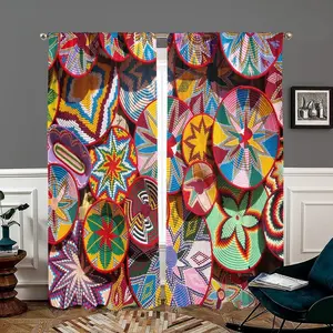 Ethiopian Art Print Door Curtain Set, 2-Piece Semi-Transparent Privacy Curtains, Modern Simple Rod Pocket Curtains, Easy to Hang