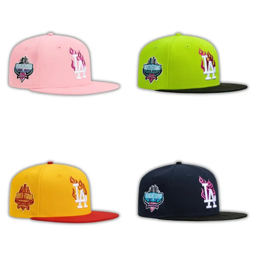 New Era Los Angeles Dodgers Snapback Cap Flame LA Logo Pink Yellow Lime Black Colorways Adjustable Flat Brim MLB Baseball Hat Embroidered Side Patch Streetwear Hip Hop Unisex Limited Edition Collection