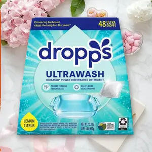 Dropps UltraWash Biobased Dishwasher Detergent Lemon Citrus 48ct - Biobased Dishwasher Detergent, Lemon Citrus, 48ct, for Sparkling Clean, Eco-Friendly